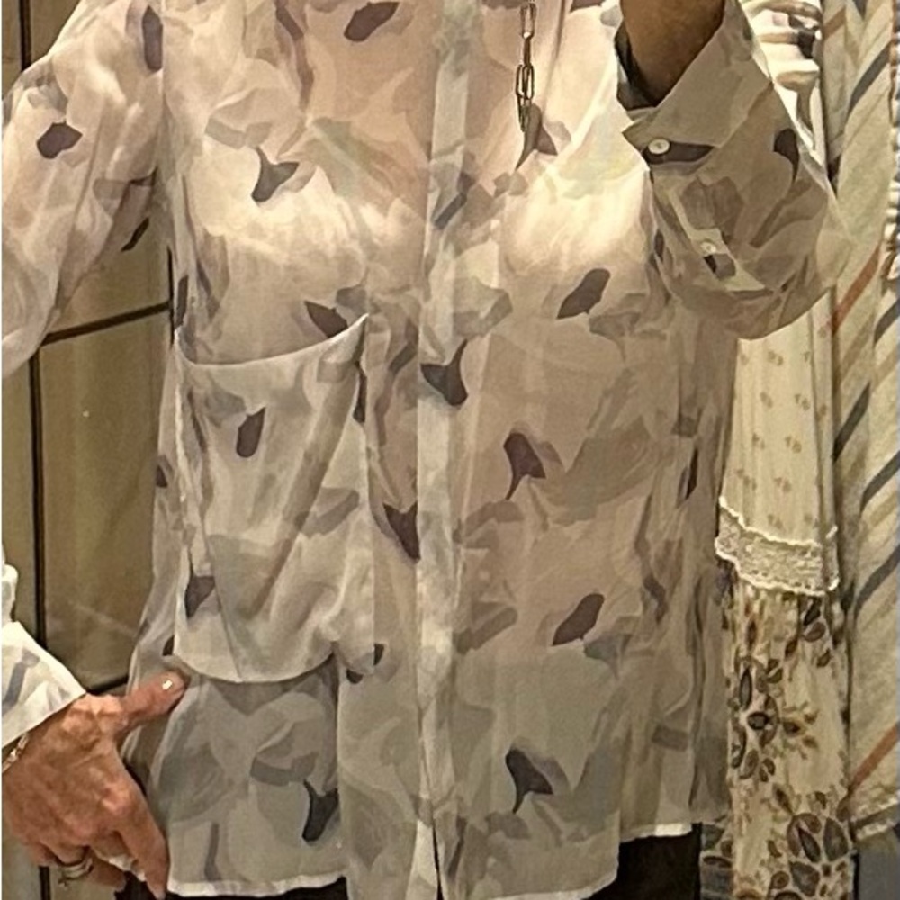 Velvet Women's Sheer Camouflage Top - Gray and White